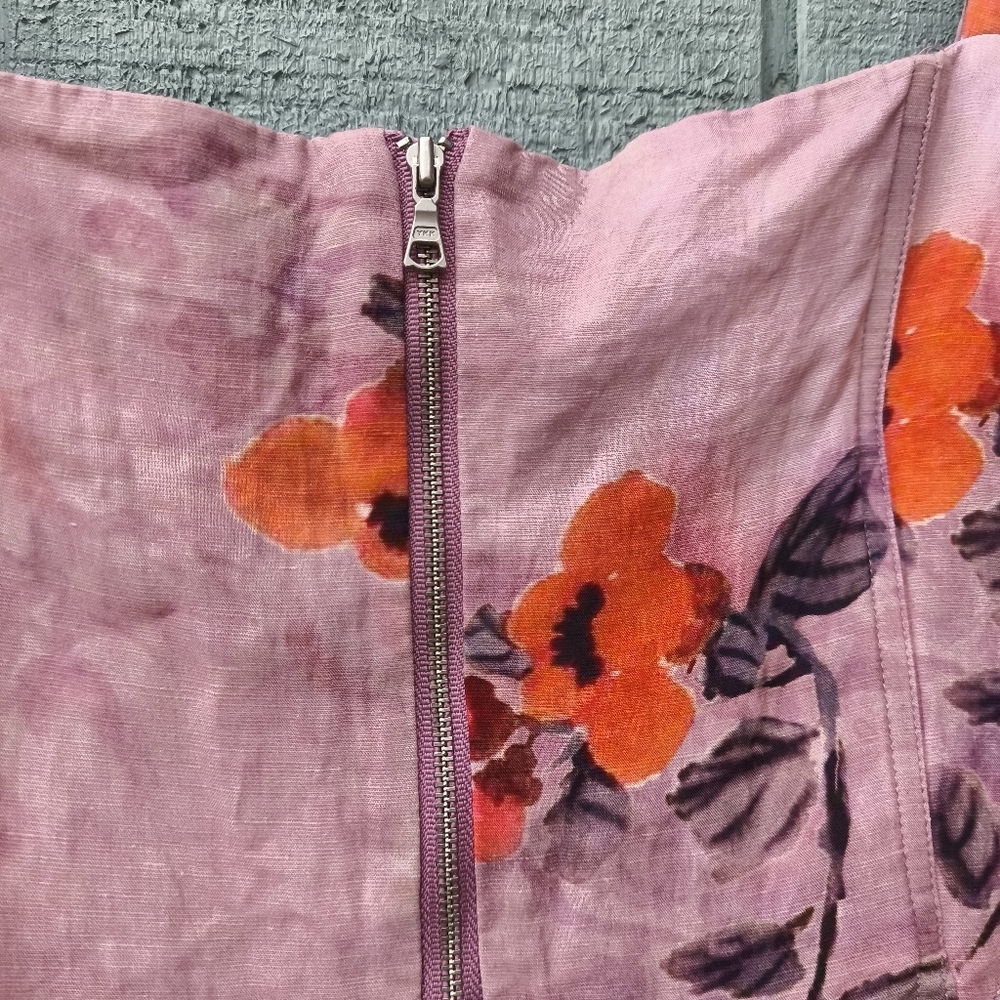RARE Bardot Lila Linen Corset Puff Sleeve Floral Mini Dress sz 12 Mauve Milkmaid - Picture 10 of 16